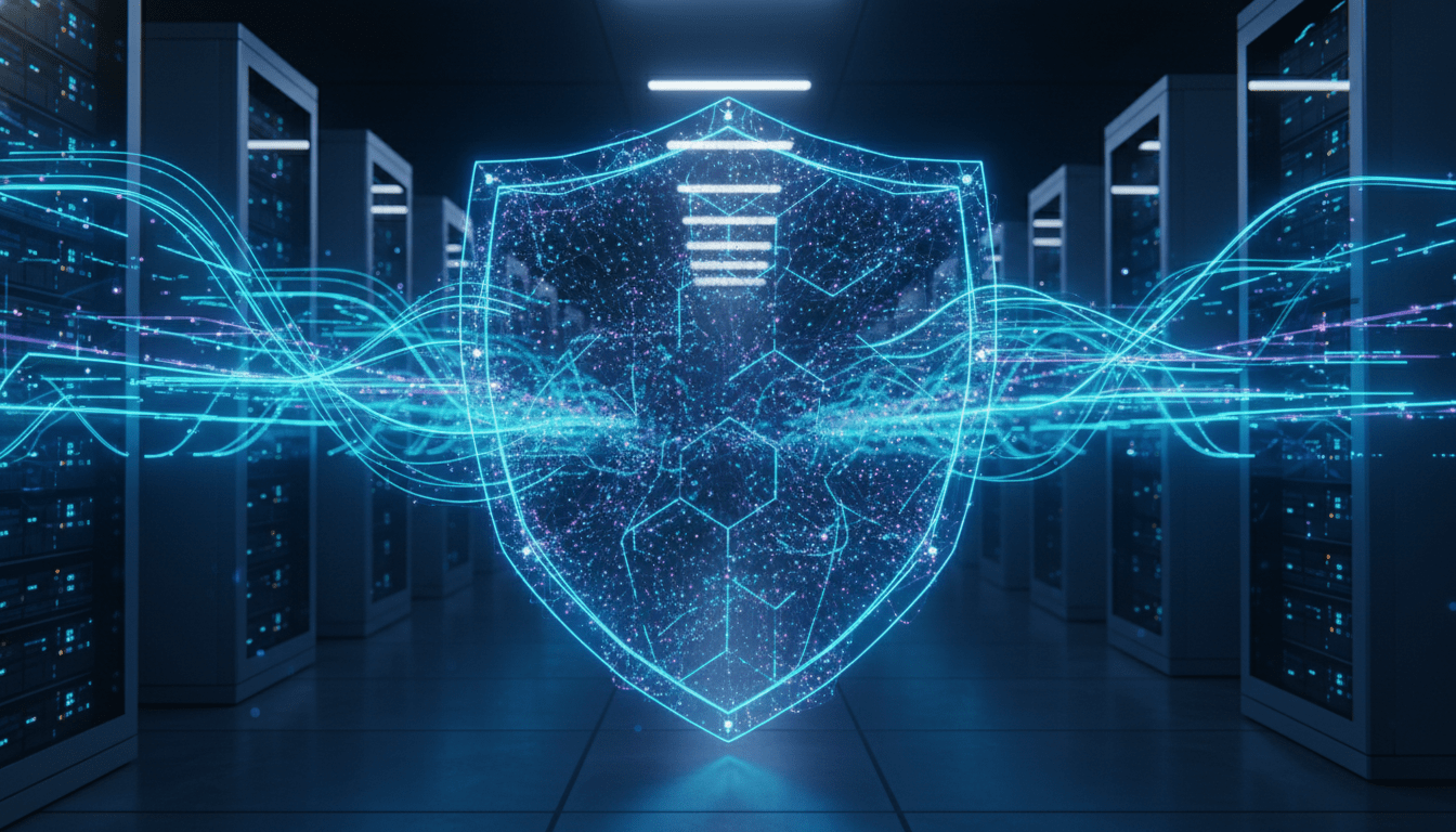 Representación visual de la seguridad y vulnerabilidades en una red 5G con conexiones digitales y escudos de datos.