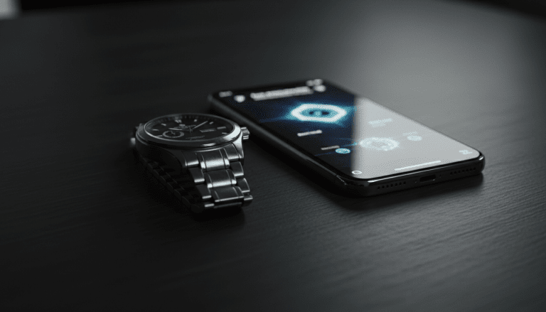 Reloj de lujo y smartphone sobre mesa representando los riesgos en la compraventa de articulos de alto valor online.