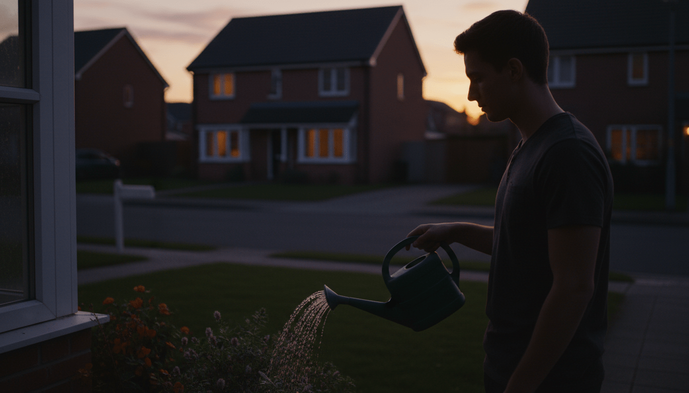 Vecinos en un círculo de confianza realizando vigilancia comunitaria pasiva en un barrio residencial.