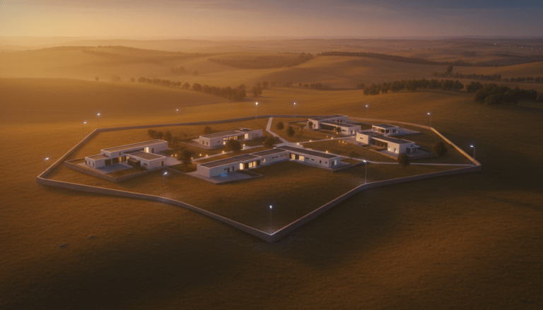 Sistema de seguridad perimetral avanzado en una propiedad extensa con vigilancia de alta tecnología