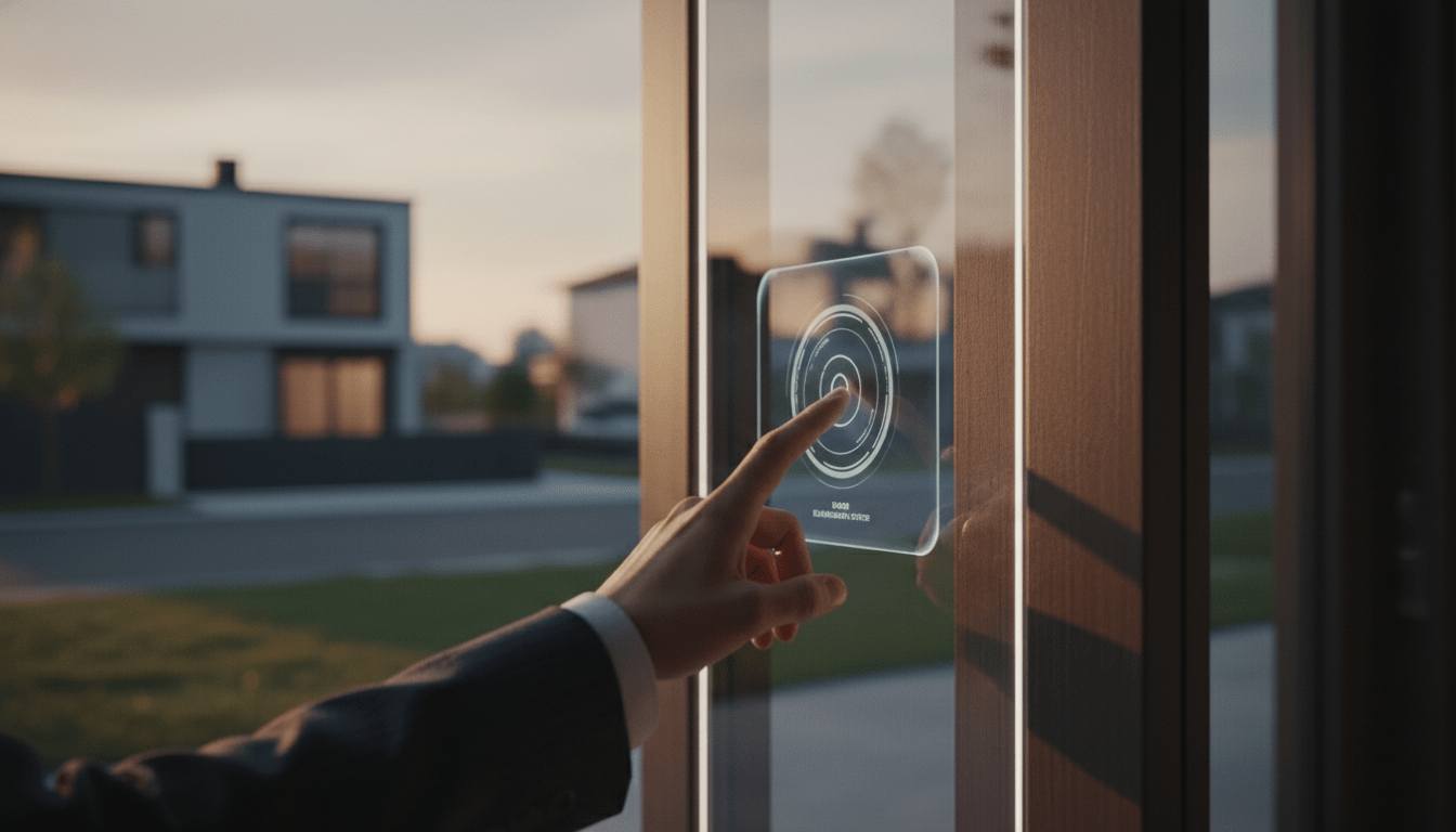 Entrada de complejo residencial moderno con tecnologia de seguridad avanzada