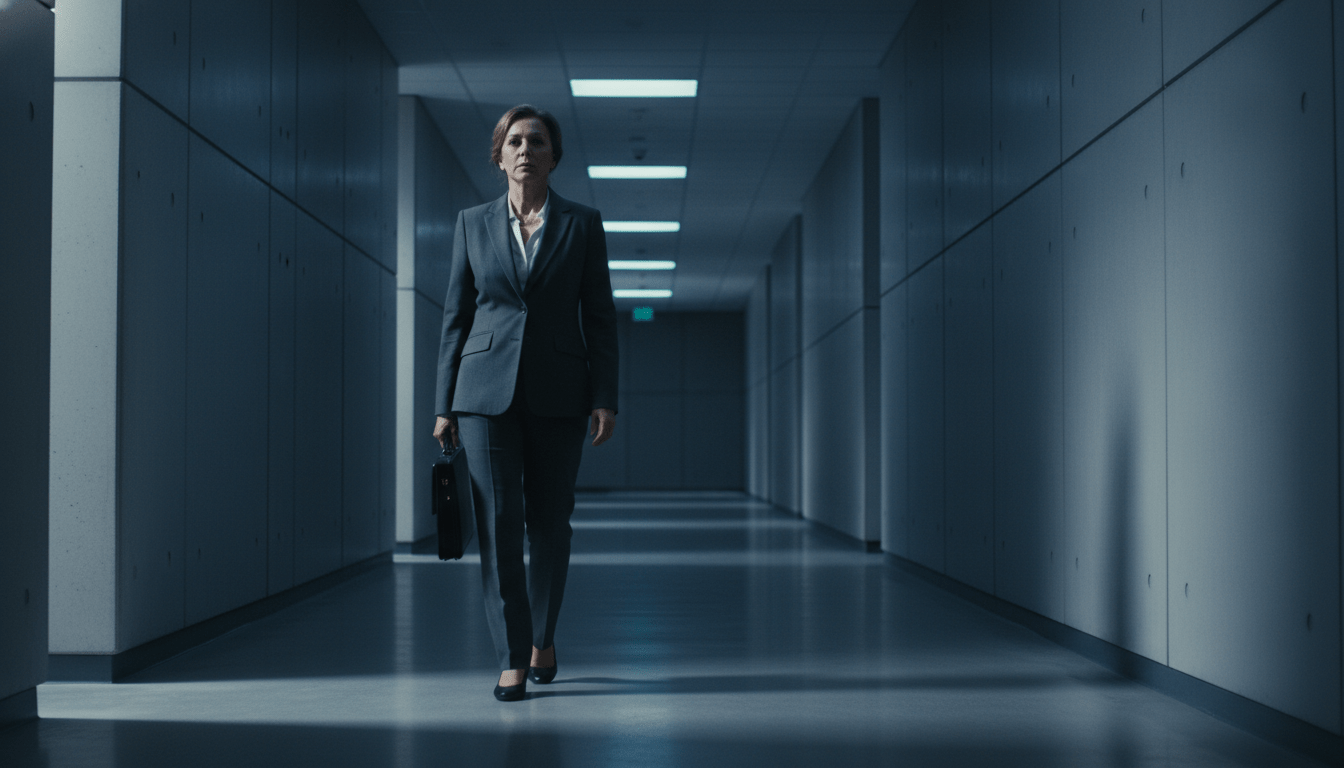 Mujer caminando sola en un pasillo de tribunal que representa la vulnerabilidad y la seguridad en procesos legales de familia