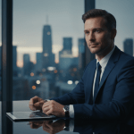 Profesional de seguridad corporativa en una entrevista estratégica sobre gestión de riesgos y tecnología.