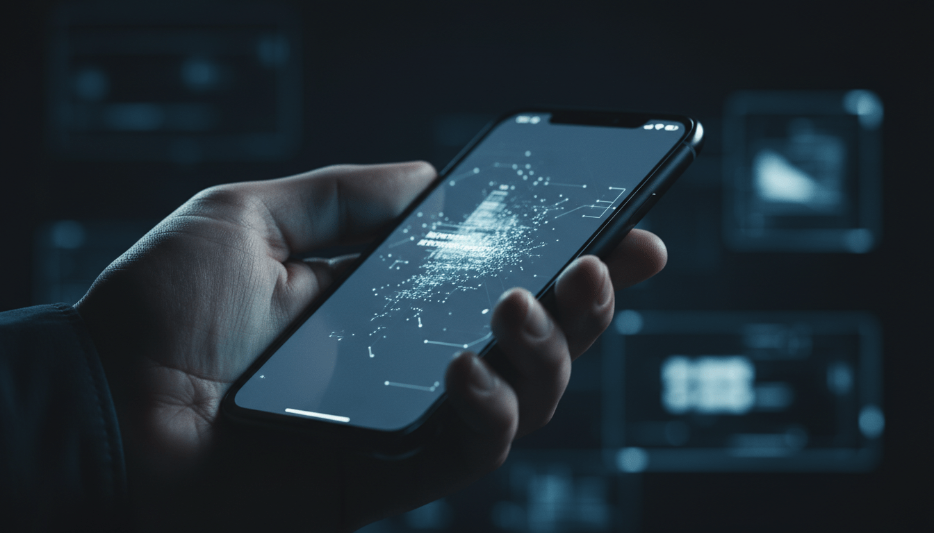 Persona sosteniendo un smartphone con una notificación de transacción sospechosa en entorno oscuro