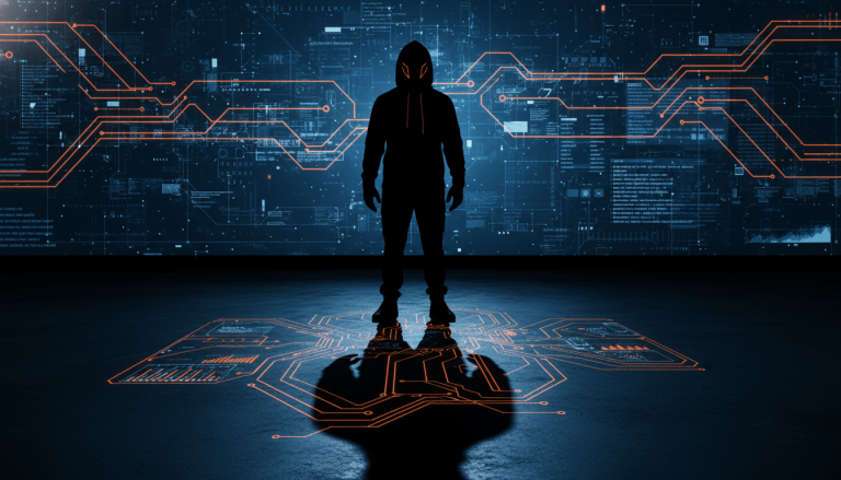 Analisis de capacidad en ciberseguridad representado por una silueta y sombras digitales