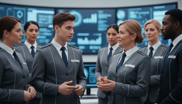 Equipo diverso de profesionales de seguridad moderna trabajando en un entorno tecnológico inclusivo