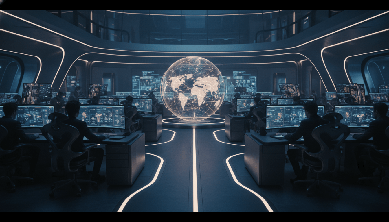 Concepto visual de seguridad corporativa y resiliencia ante riesgos globales en una oficina moderna.