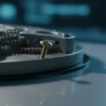 Primer plano de un mecanismo metálico con un tornillo desajustado representando una falla en la seguridad corporativa.
