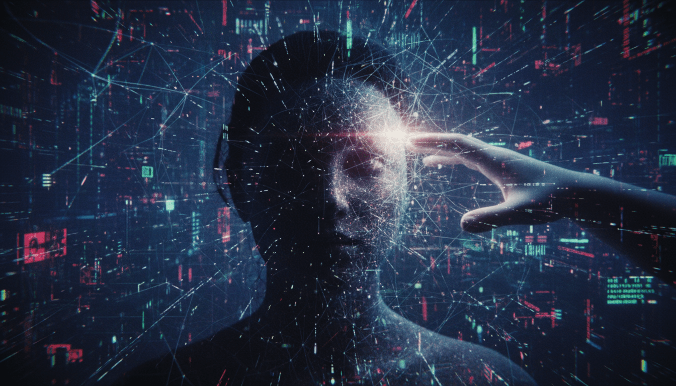 Imagen abstracta y oscura que representa la guerra de la información, con un rostro humano difuso inmerso en una red brillante y compleja de datos digitales. Simboliza la manipulación de la percepción, la realidad y la verdad en la era digital. Palabras clave: desinformación, manipulación digital, ciberguerra, narrativa, impacto social, geopolítica, inteligencia artificial, verdad, realidad alterada.