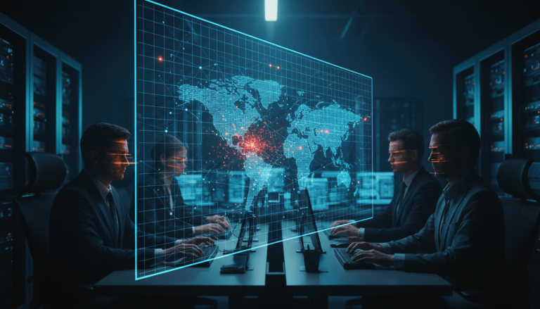 Centro de operaciones de seguridad digital con representacion abstracta de defensa contra ataques ciberneticos