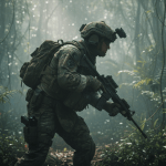 Operativo de seguridad táctica adaptándose a la baja visibilidad y humedad de una selva tropical densa.
