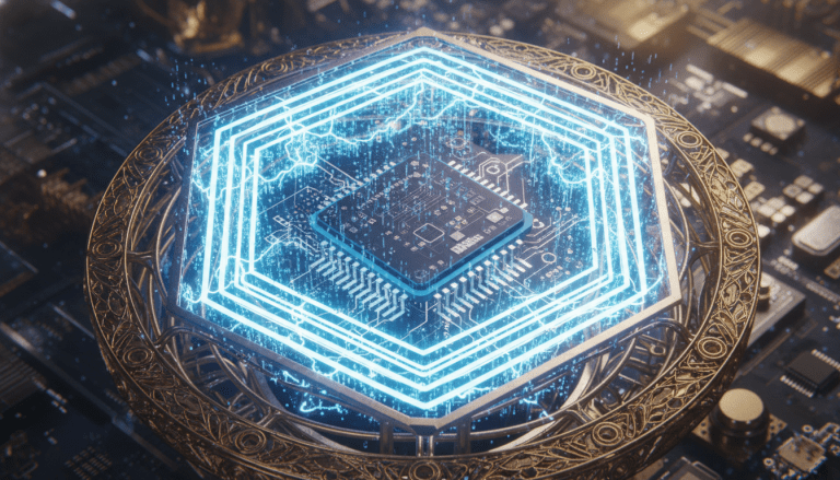 Chip de procesador cuantico protegido por una red de seguridad digital de energia azul