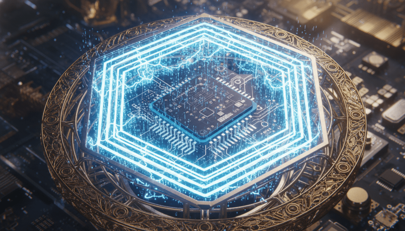 Chip de procesador cuantico protegido por una red de seguridad digital de energia azul