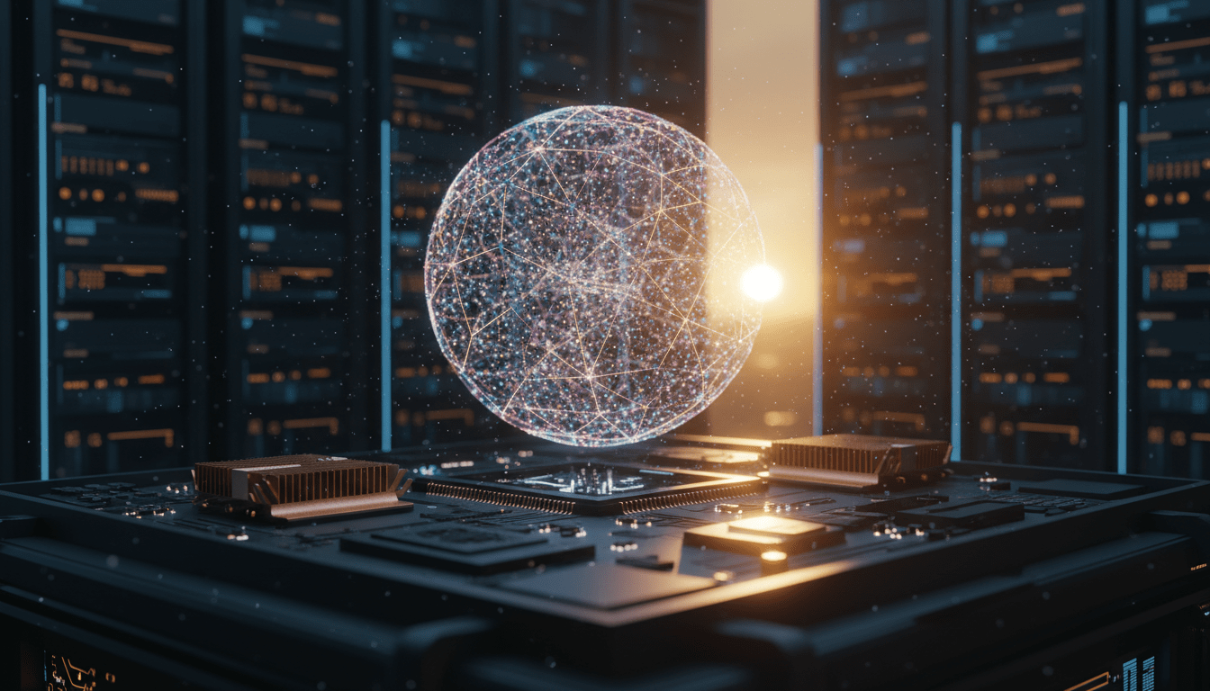Centro de datos avanzado representando la seguridad en infraestructura de inteligencia artificial con iluminacion cinematografica
