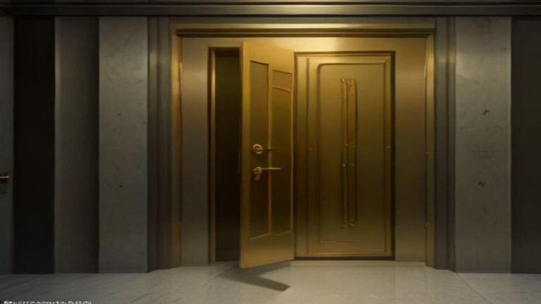 Puerta de bóveda de alta seguridad con mecanismos de cierre complejos y cámaras, simbolizando protección y acceso.