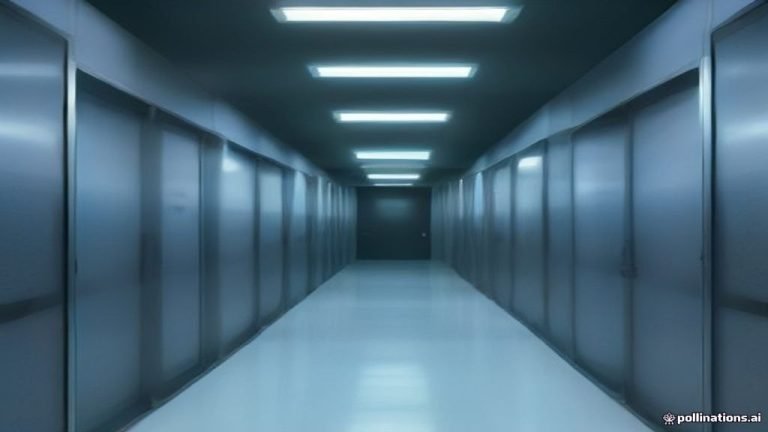 Pasillo de centro de datos corporativo con gabinetes de servidores rack iluminados y cableado de red de alta velocidad