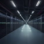 Detalle de un entorno de centro de datos con servidores interconectados, cables de red luminosos y luces indicadoras de actividad, simbolizando una infraestructura de ciberseguridad robusta y segmentada.